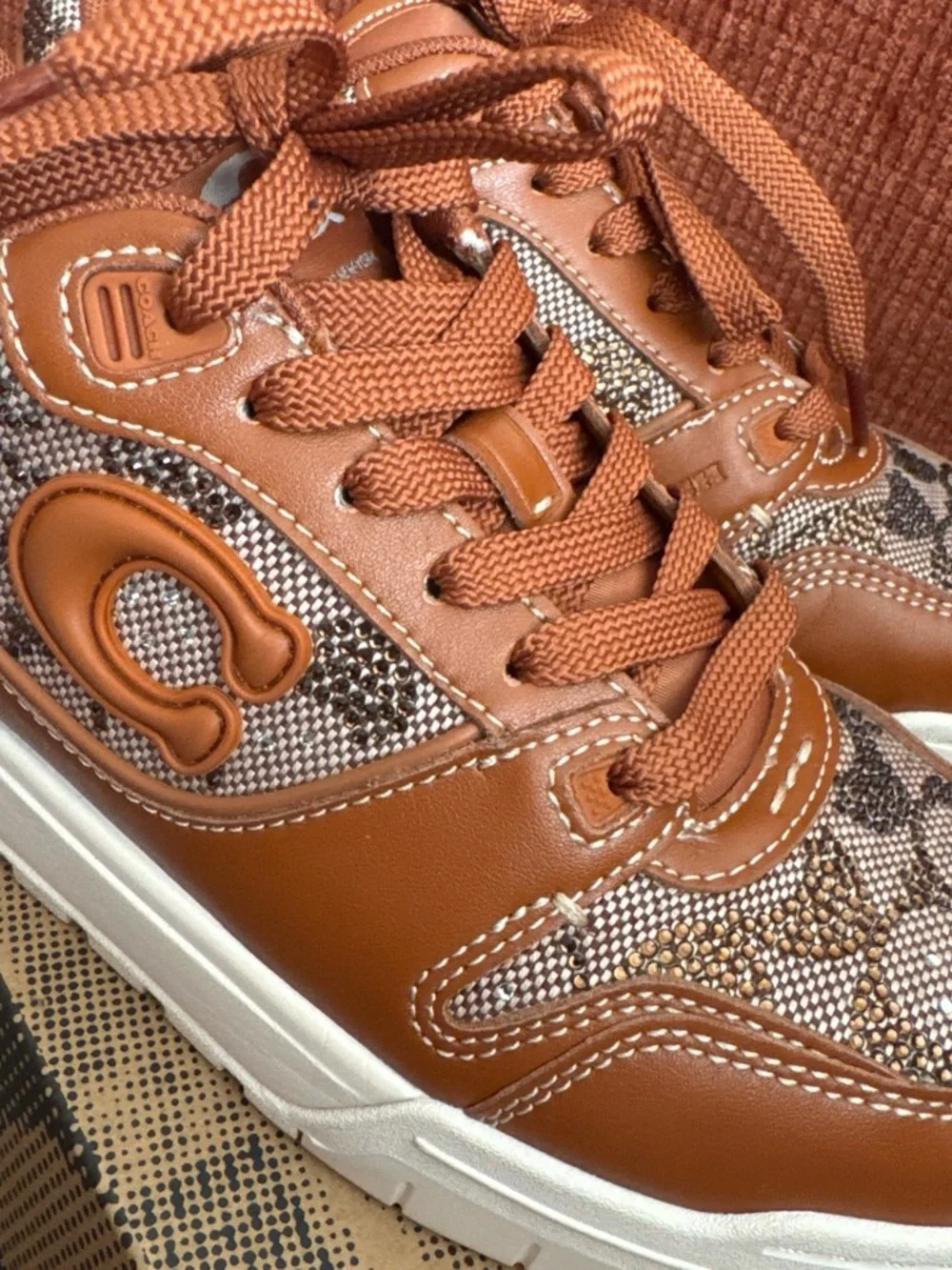 Coach Women’s Sneakers in Cognac Brown and Cream